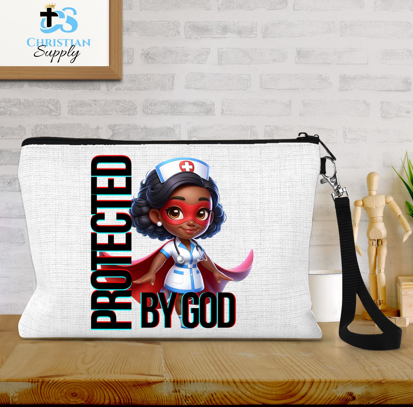 Kids Nurse Medical Christian Superhero Girl White Outfit Wristlet