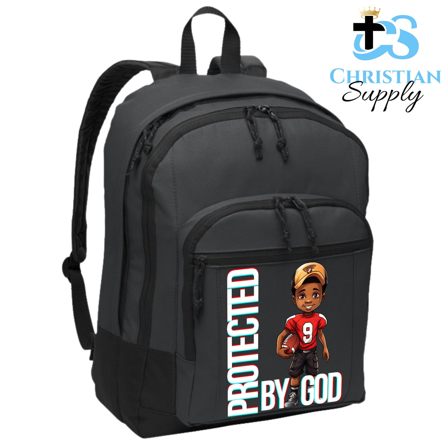 Christian Supply Bookbag for Boys – Kids Christian Football Red Jersey 2 Kids Backpack – Black Backpack for Men with Laptop Sleeve – Teen Boy Bookbag for School, College – Fits 15-inch Laptops