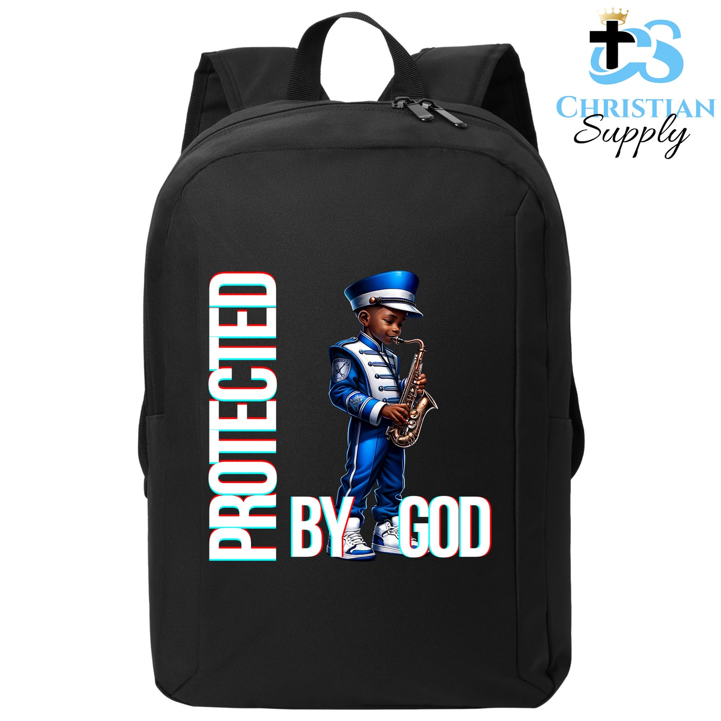 Christian Supply Bookbag for Girls and Boys – Kids Christian Marching Band Saxophone Kids Backpack – Black Backpack for Men and Women with Laptop Sleeve – Teen Girl Boy Bookbag for School, College – Fits 15-inch Laptops