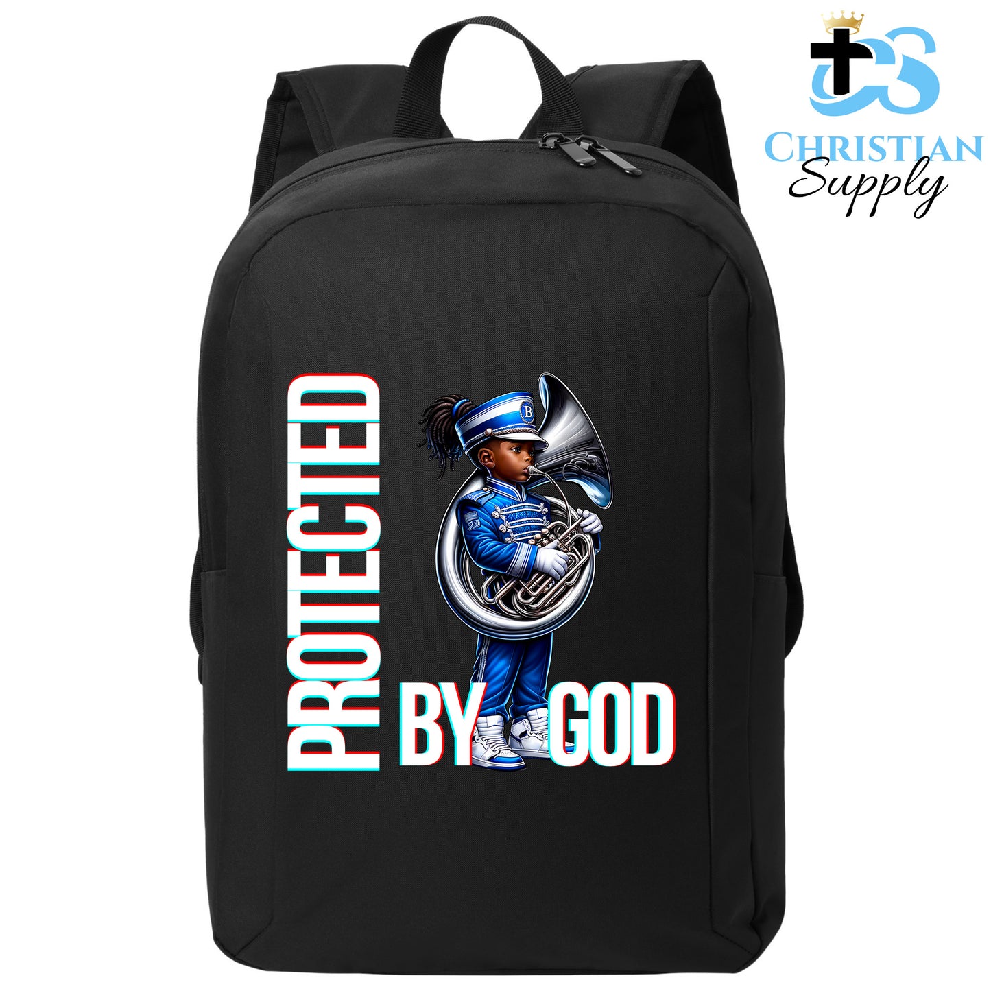 Christian Supply Bookbag for Girls and Boys – Kids Christian Marching Band French Horn Kids Backpack – Black Backpack for Men and Women with Laptop Sleeve – Teen Girl Boy Bookbag for School, College – Fits 15-inch Laptops