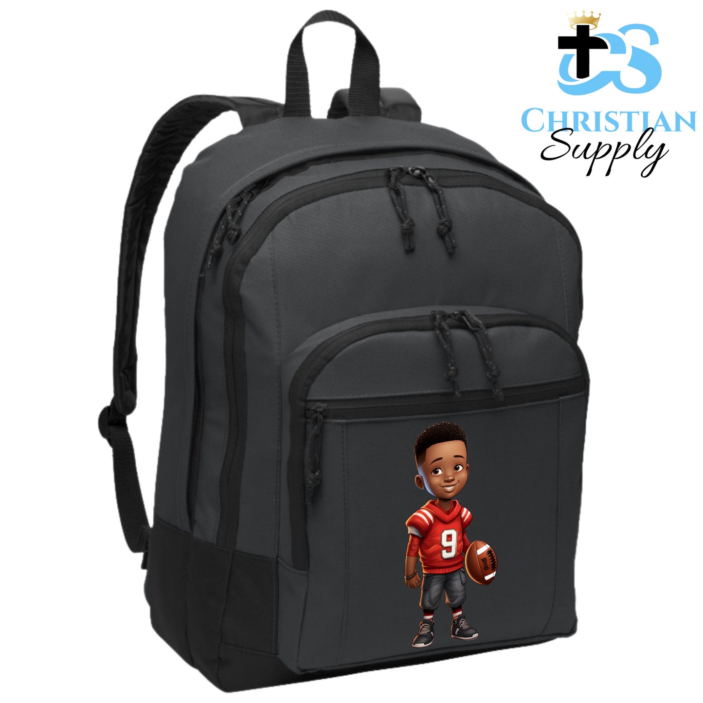 Christian Supply Bookbag for Boys – Kids Christian Football Red Jersey 1 Kids Backpack – Black Backpack for Men with Laptop Sleeve – Teen Boy Bookbag for School, College – Fits 15-inch Laptops