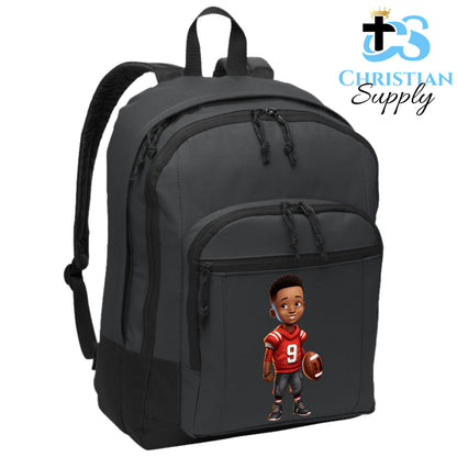 Christian Supply Bookbag for Boys – Kids Christian Football Red Jersey 1 Kids Backpack – Black Backpack for Men with Laptop Sleeve – Teen Boy Bookbag for School, College – Fits 15-inch Laptops