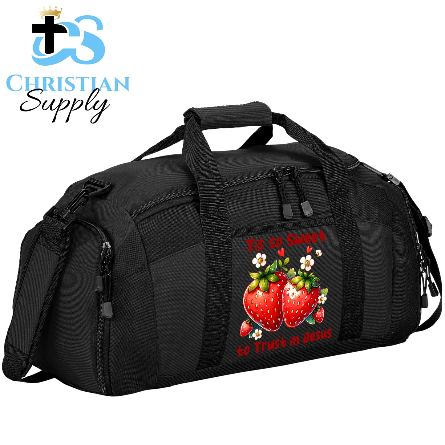 Kids Tis So Sweet to Trust in Jesus Strawberries Duffel Bag