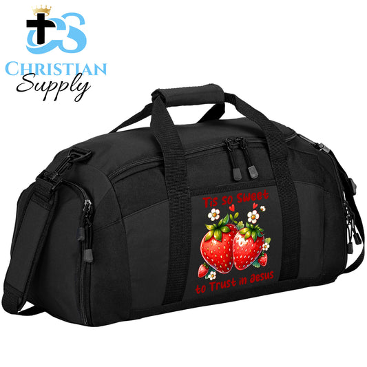 Kids Tis So Sweet to Trust in Jesus Strawberries Duffel Bag