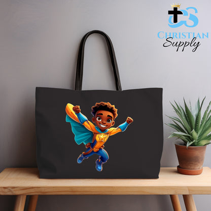 Kids Christian Star Super Boy Yellow Outfit Tote Bag