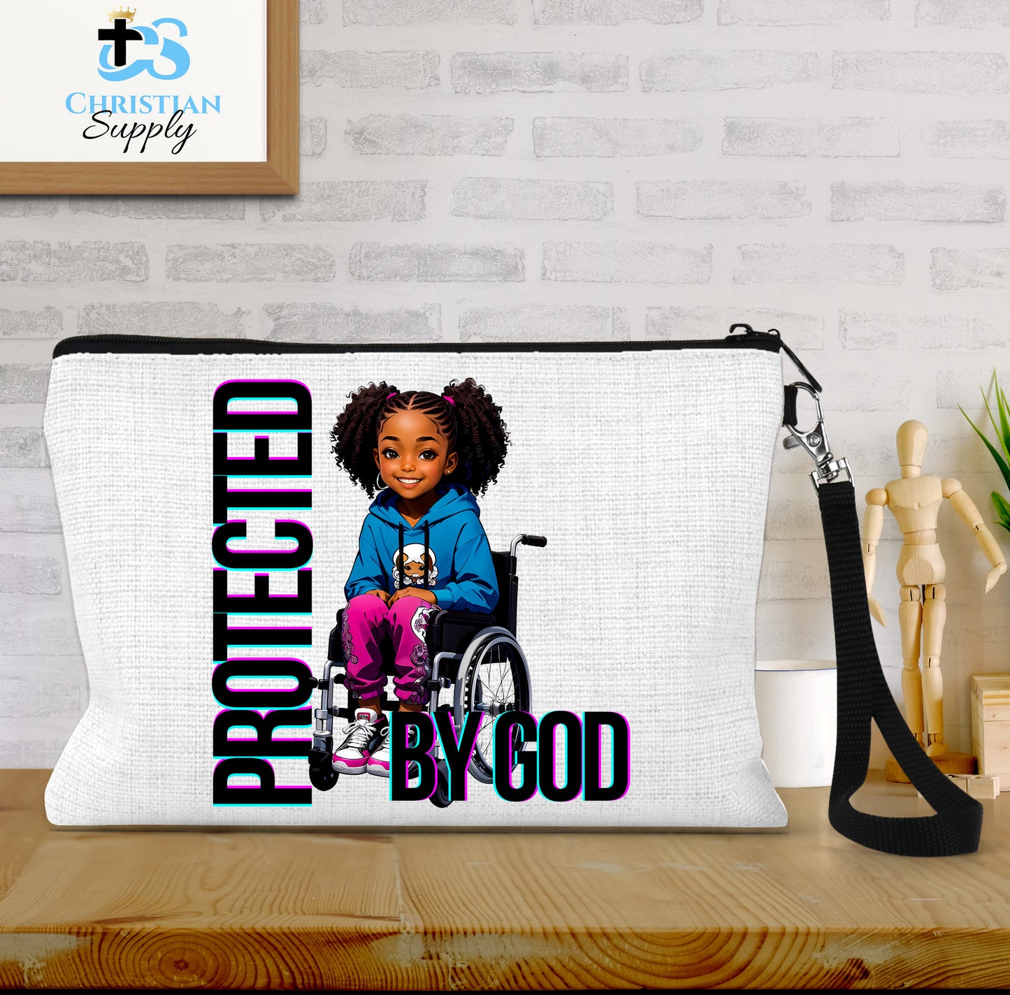 Kids Christian Girl in Wheelchair 5 Wristlet