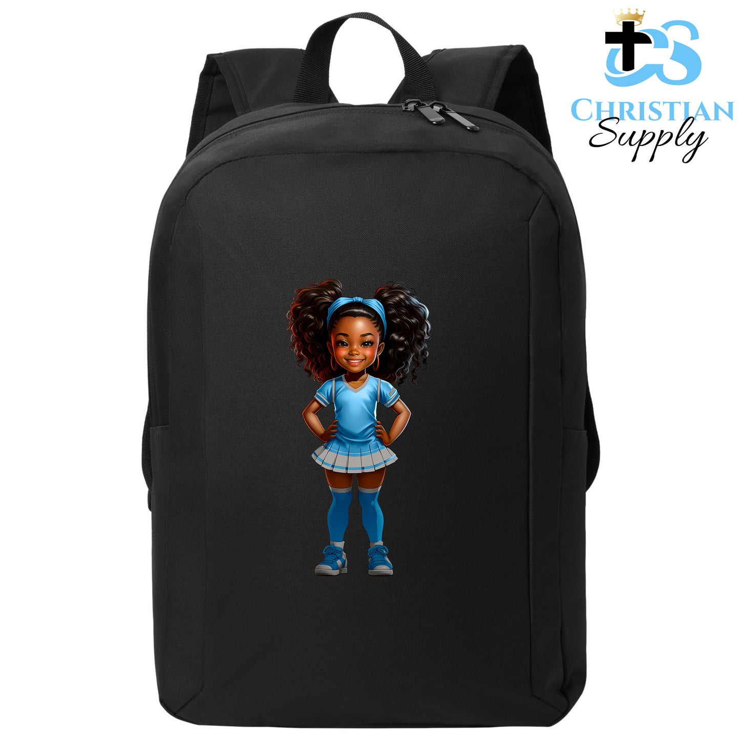 Christian Supply Bookbag for Girls – Kids Christian Cheerleader 2 Kids Backpack – Black Backpack for Women with Laptop Sleeve – Teen Girl Bookbag for School, College – Fits 15-inch Laptops