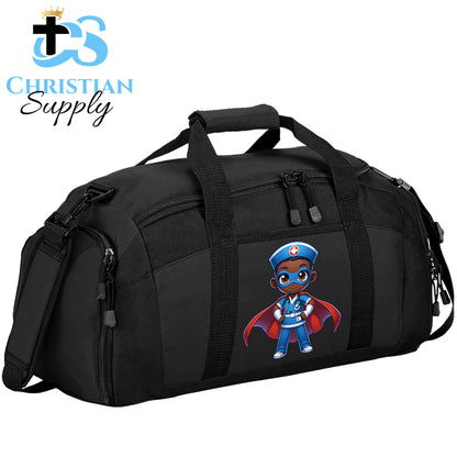 Kids Nurse Medical Christian Superhero Boy Blue Outfit Duffel Bag