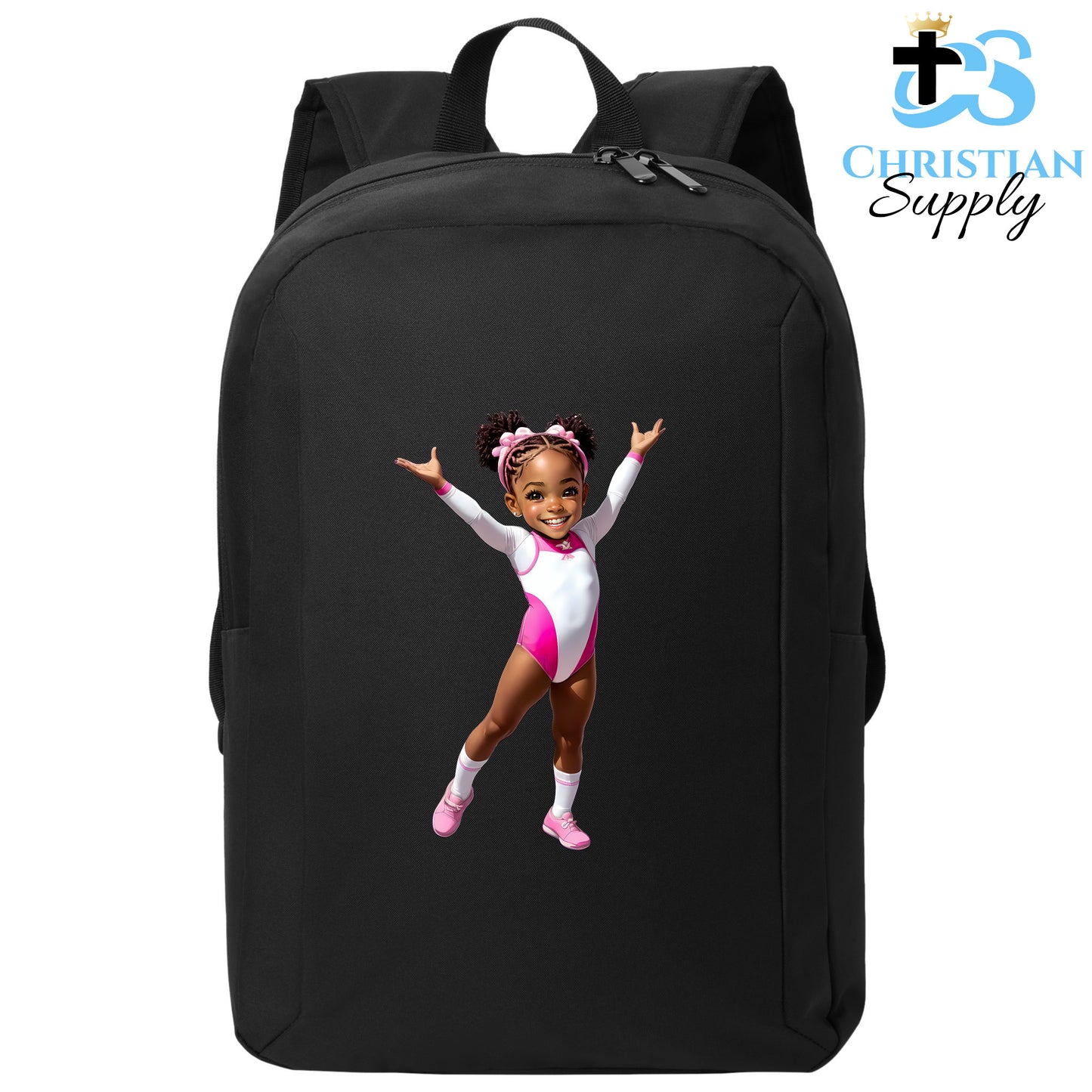 Christian Supply Bookbag for Girls – Kids Gymnastics Christian Pink Outfit Kids Backpack – Black Backpack for Women with Laptop Sleeve – Teen Girl Bookbag for School, College – Fits 15-inch Laptops