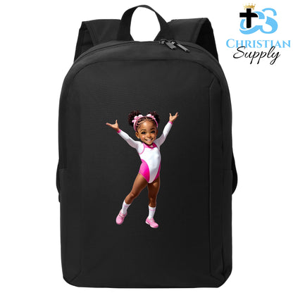 Christian Supply Bookbag for Girls – Kids Gymnastics Christian Pink Outfit Kids Backpack – Black Backpack for Women with Laptop Sleeve – Teen Girl Bookbag for School, College – Fits 15-inch Laptops