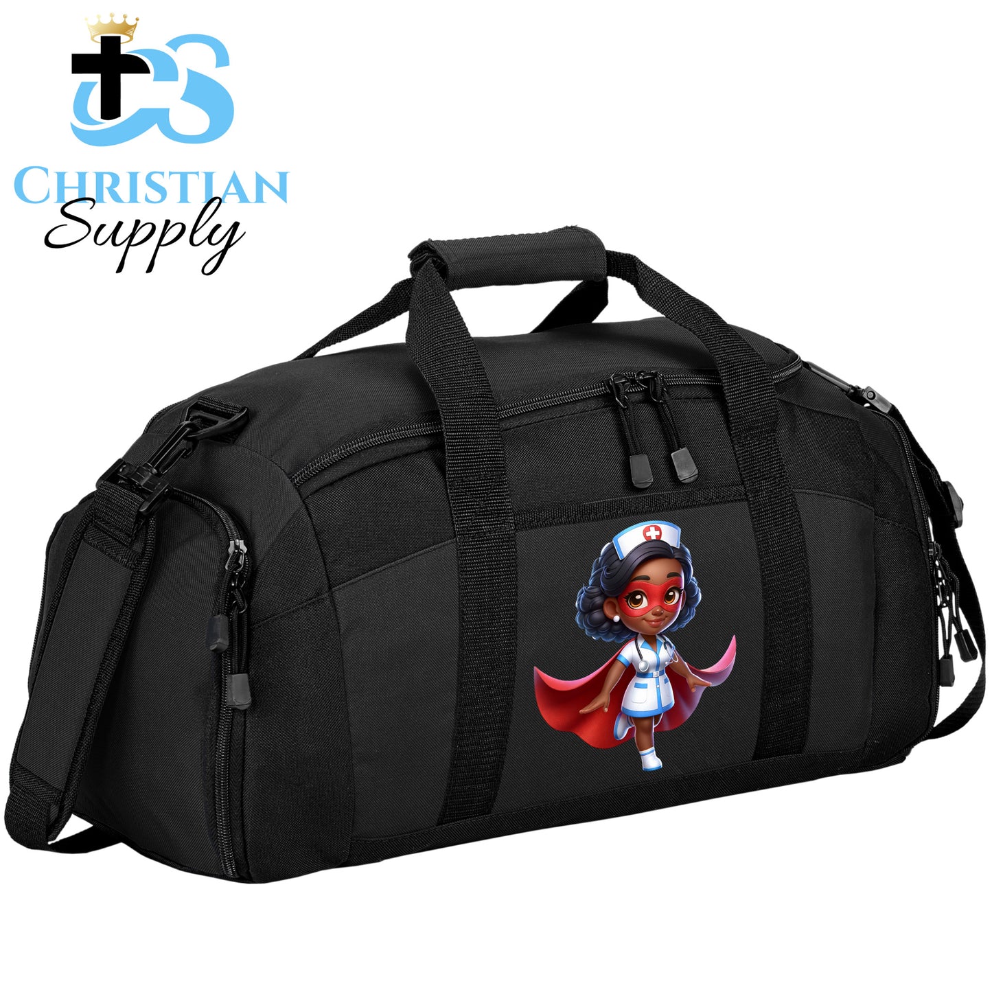 Kids Nurse Medical Christian Superhero Girl White Outfit Duffel Bag