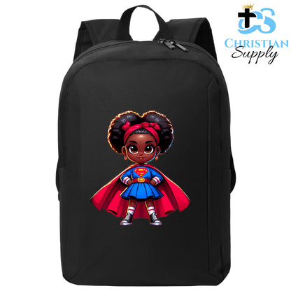 Christian Supply Bookbag for Girls – Kids Christian Super Girl Red Outfit Kids Backpack – Black Backpack for Women with Laptop Sleeve – Teen Girl Bookbag for School, College – Fits 15-inch Laptops