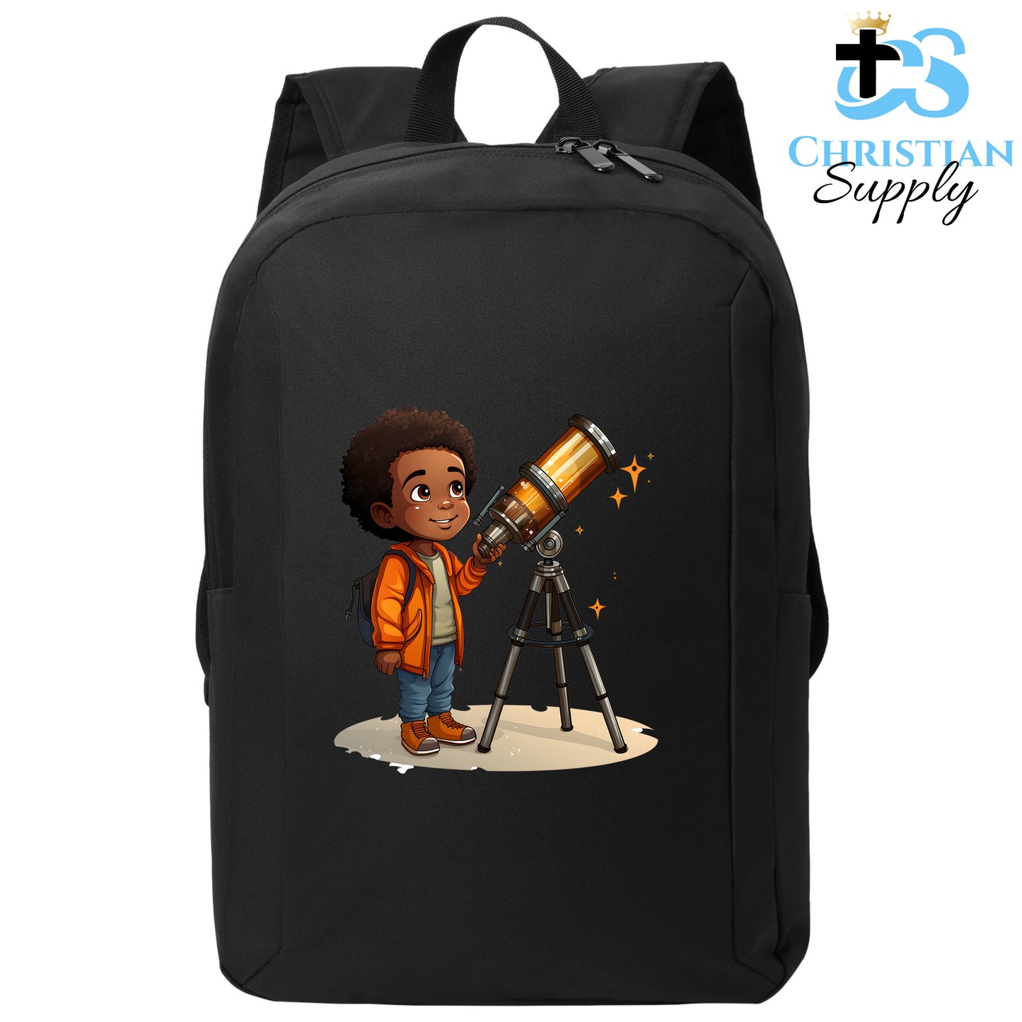 Christian Supply Bookbag for Boys – Kids Christian Boy with Telescope Science Kids Backpack – Black Backpack for Men with Laptop Sleeve – Teen Boy Bookbag for School, College – Fits 15-inch Laptops