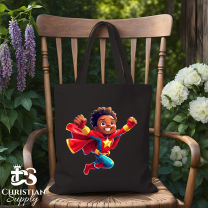 Kids Christian Star Super Boy Red Outfit Tote Bag