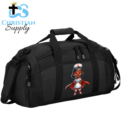 Kids Nurse Medical Christian Superhero Girl White Red Outfit Duffel Bag