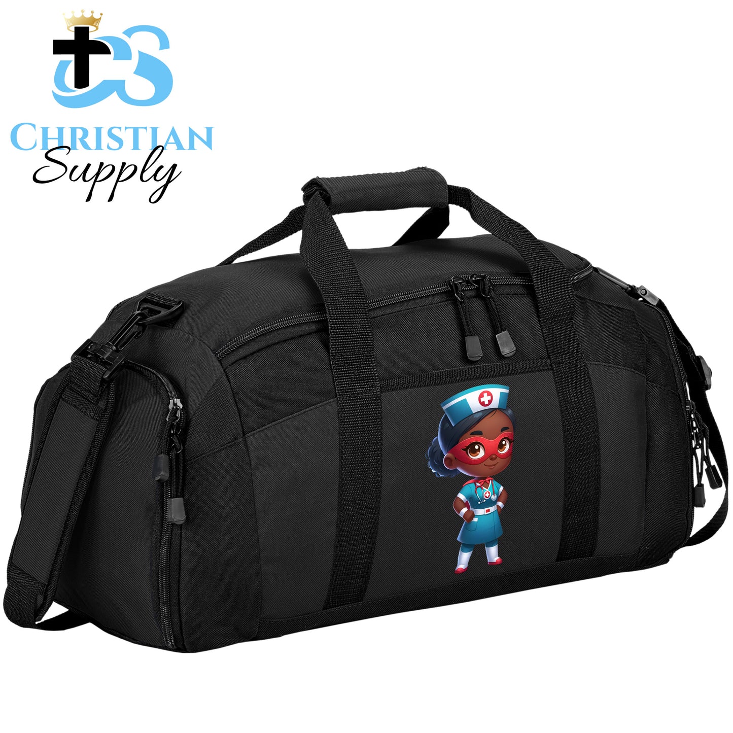 Kids Nurse Medical Christian Superhero Girl Blue Outfit Duffel Bag