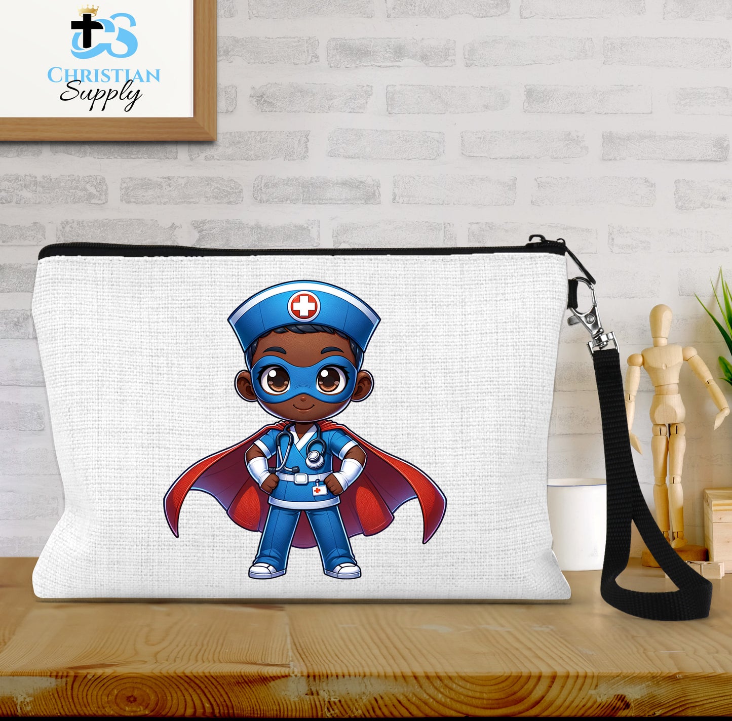 Kids Nurse Medical Christian Superhero Boy Blue Outfit Wristlet