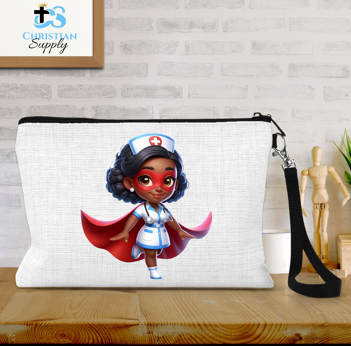 Kids Nurse Medical Christian Superhero Girl White Outfit Wristlet