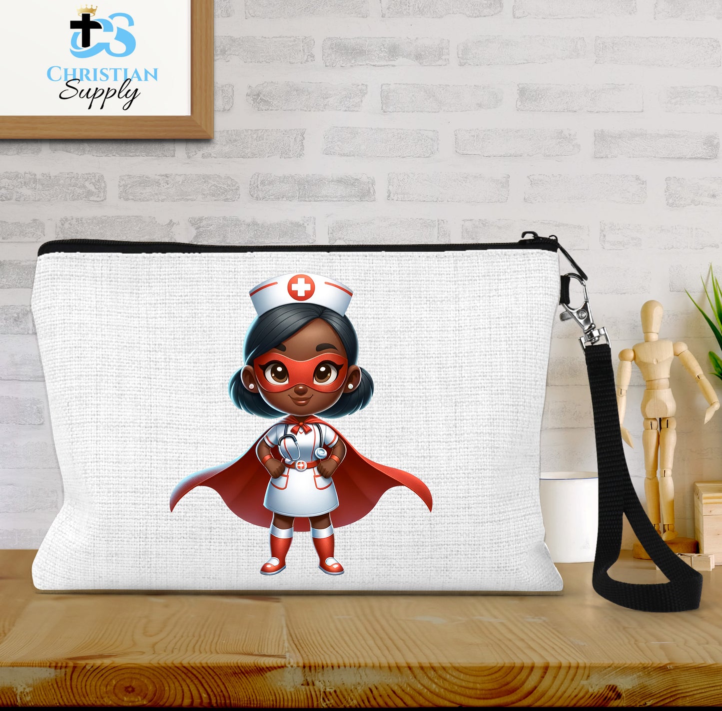 Kids Nurse Medical Christian Superhero Girl White Red Outfit Wristlet