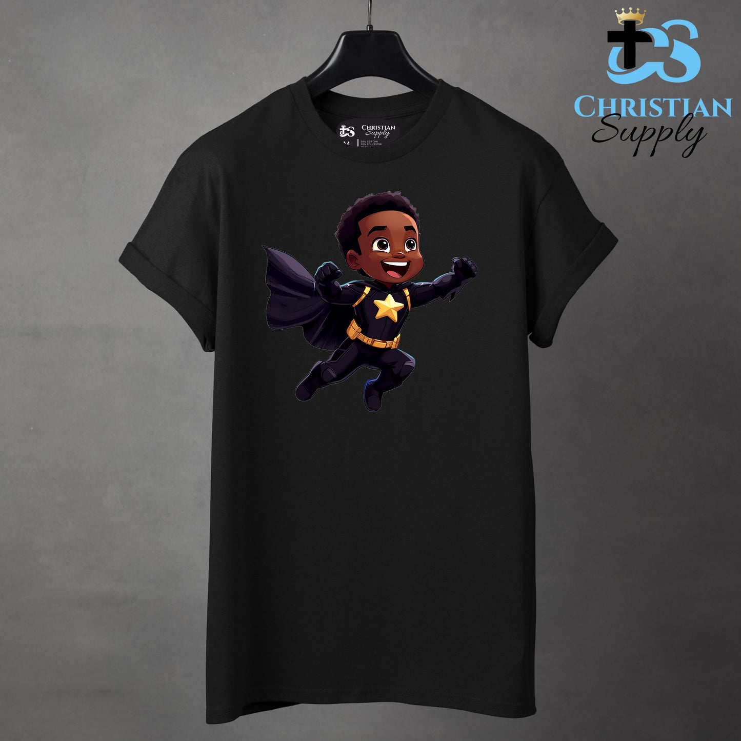 Kids Christian Star Super Boy Black Outfit Apparel