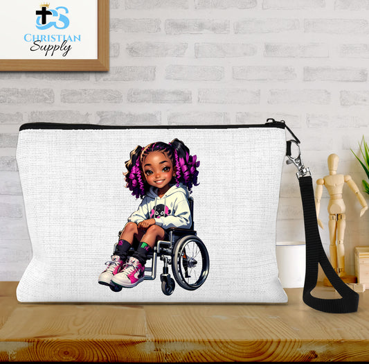 Kids Christian Girl in Wheelchair 2 Wristlet