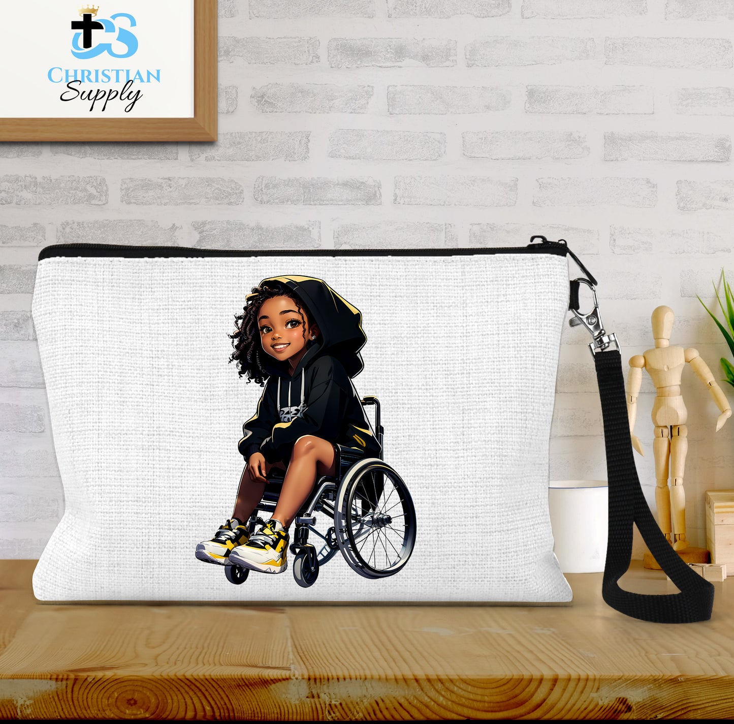 Kids Christian Girl in Wheelchair 3 Wristlet