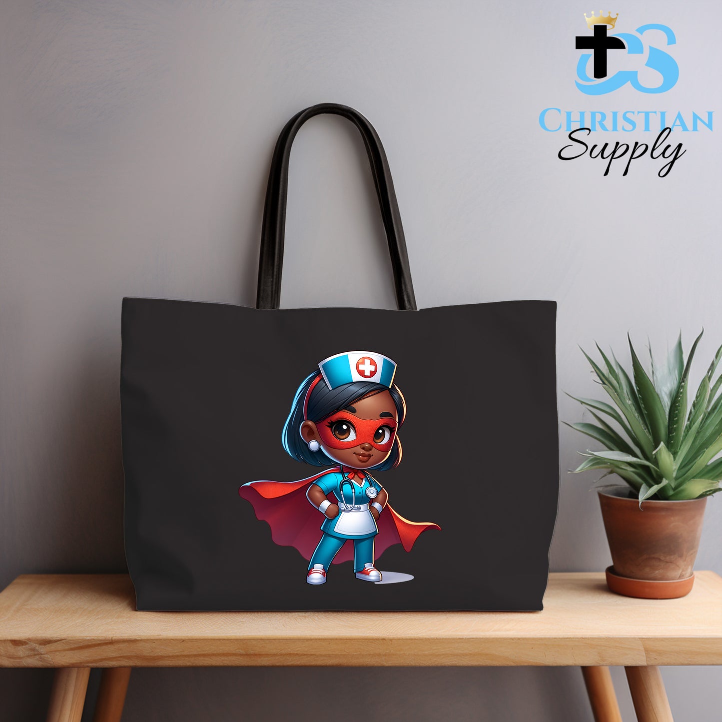 Kids Nurse Medical Christian Superhero Girl White Blue Outfit Tote Bag