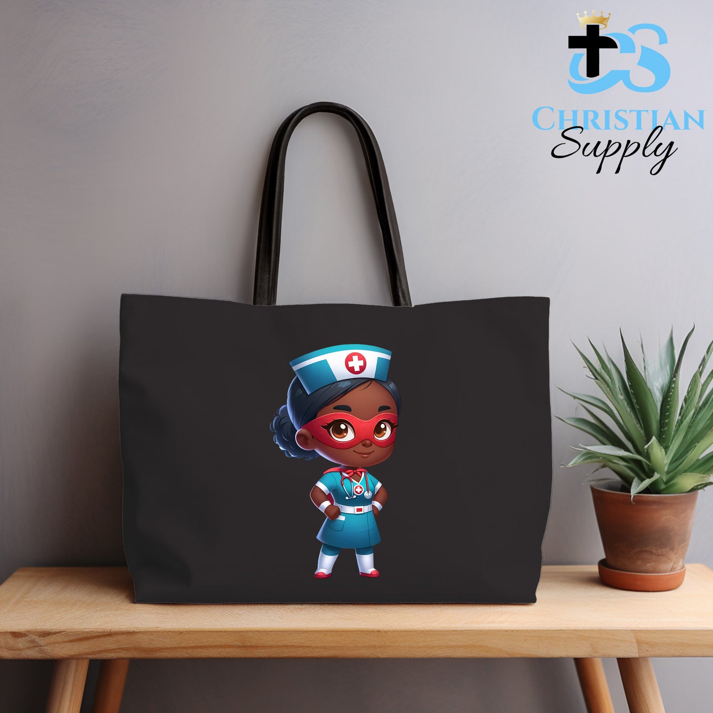 Kids Nurse Medical Christian Superhero Girl Blue Outfit Tote Bag