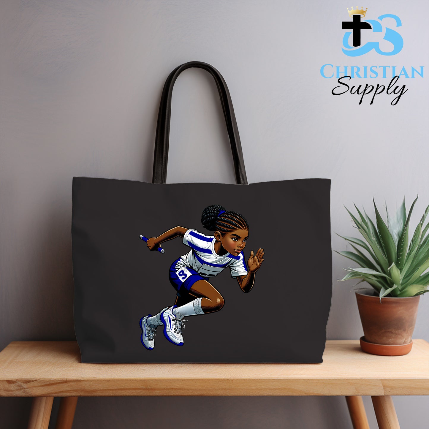 Kids Christian Track and Field Runner Baton Tote Bag