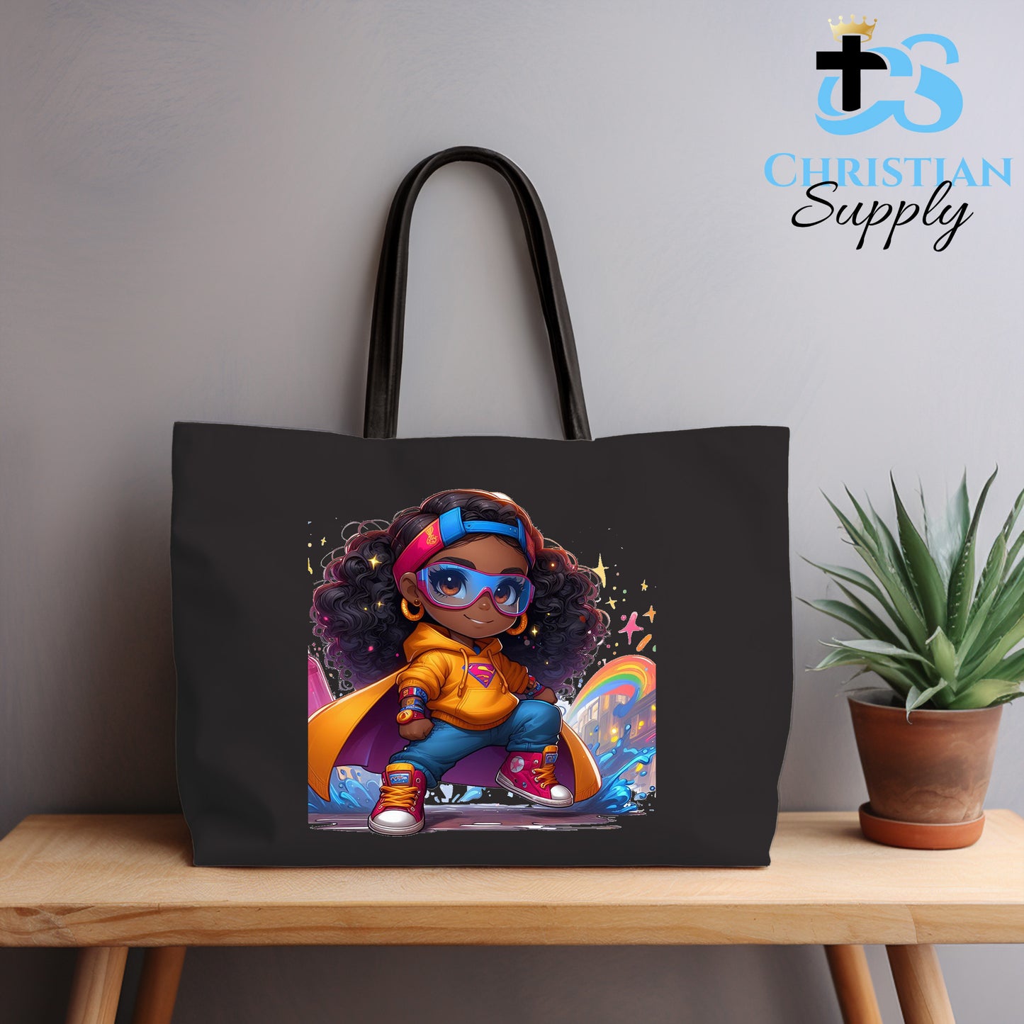 Kids Artist Christian Superhero Girl Tote Bag