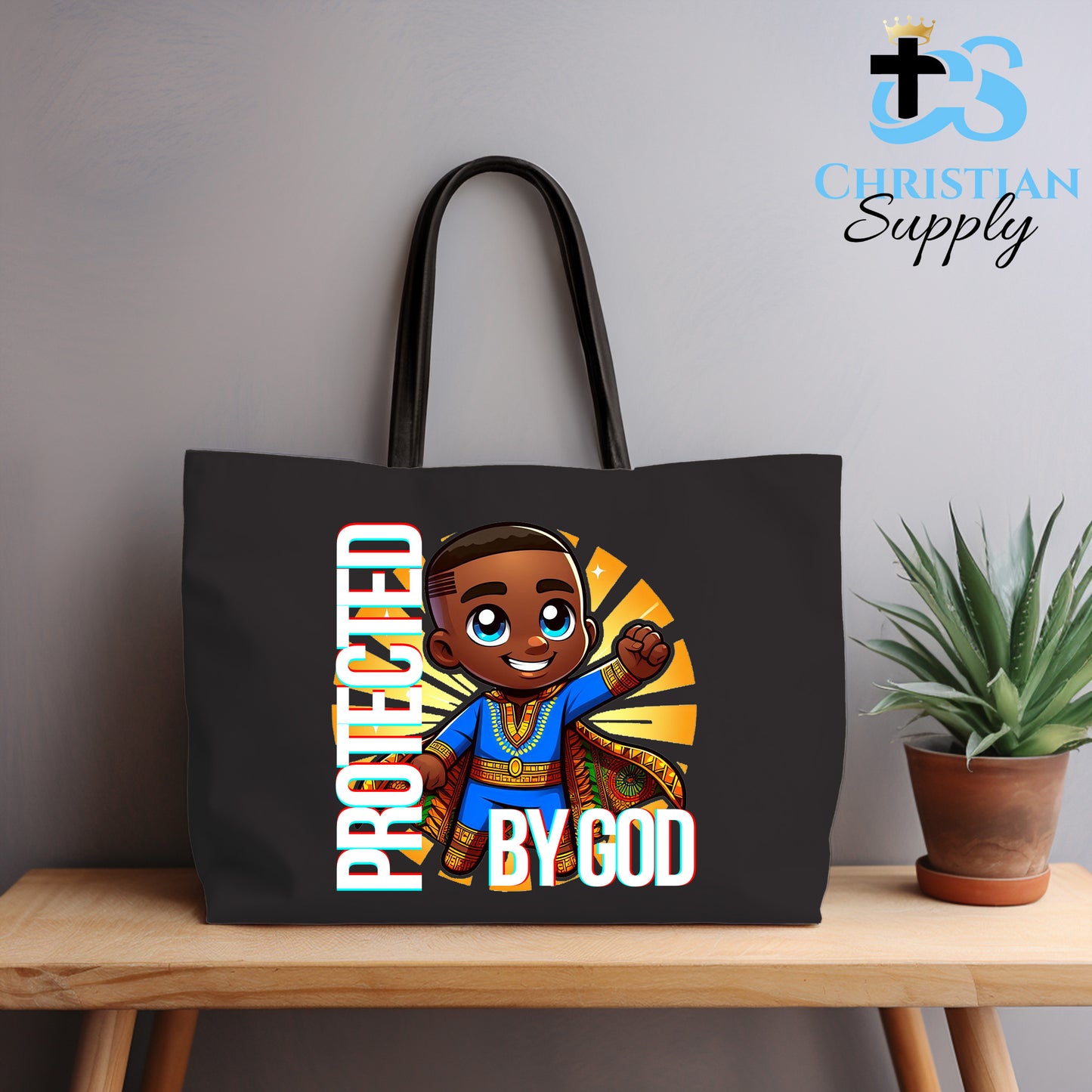 Kids Christian Super Boy Blue Outfit Tote Bag