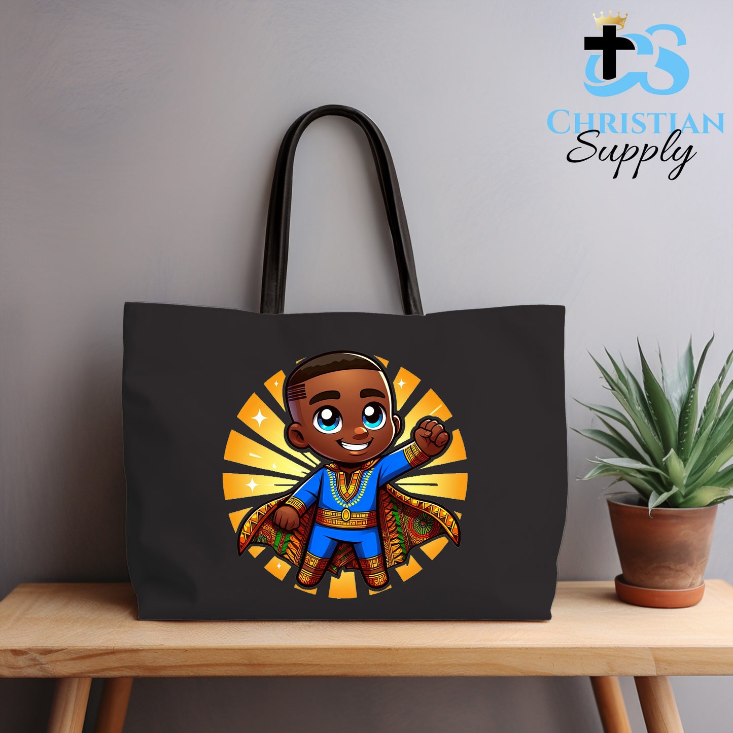 Kids Christian Super Boy Blue Outfit Tote Bag