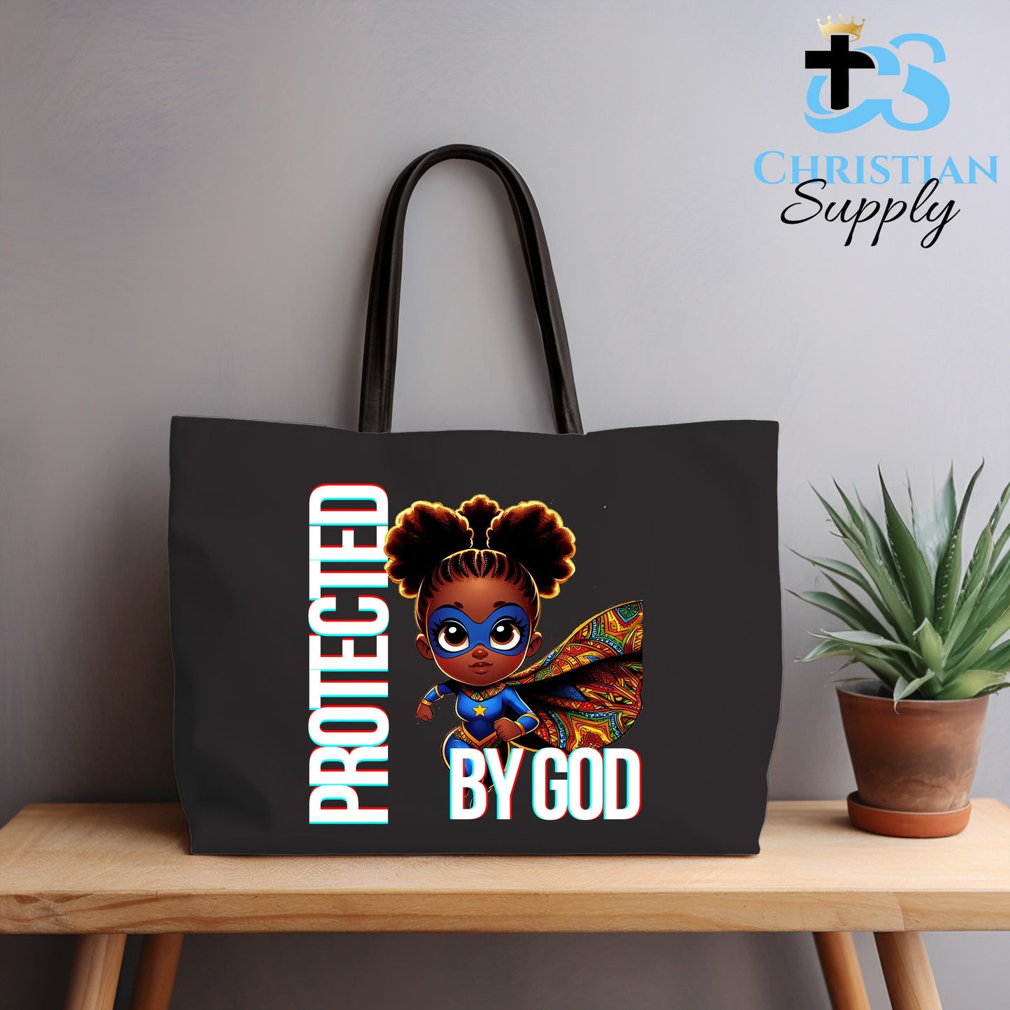 Kids Christian Super Girl Blue Outfit Tote Bag