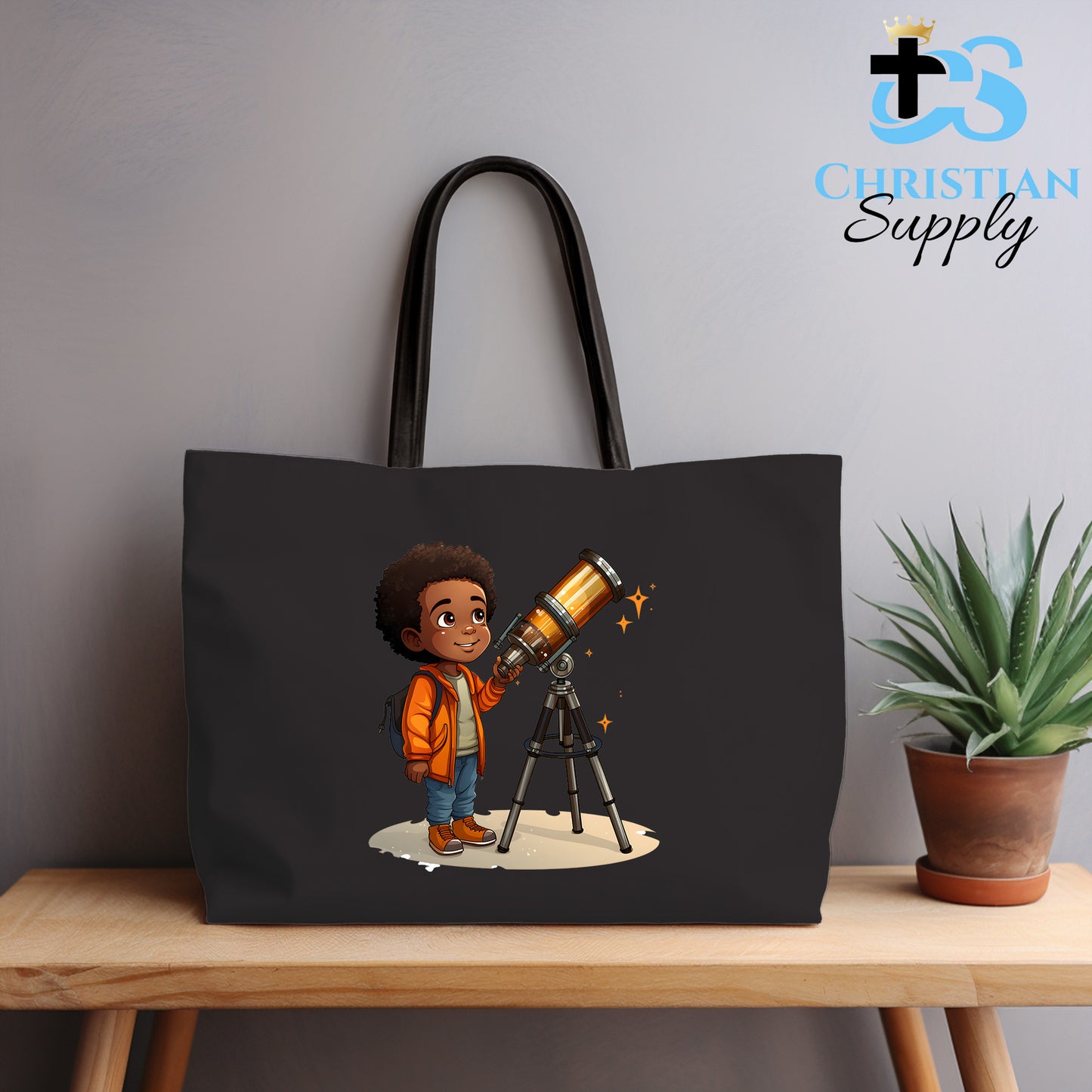 Kids Christian Boy with Telescope Science Tote Bag