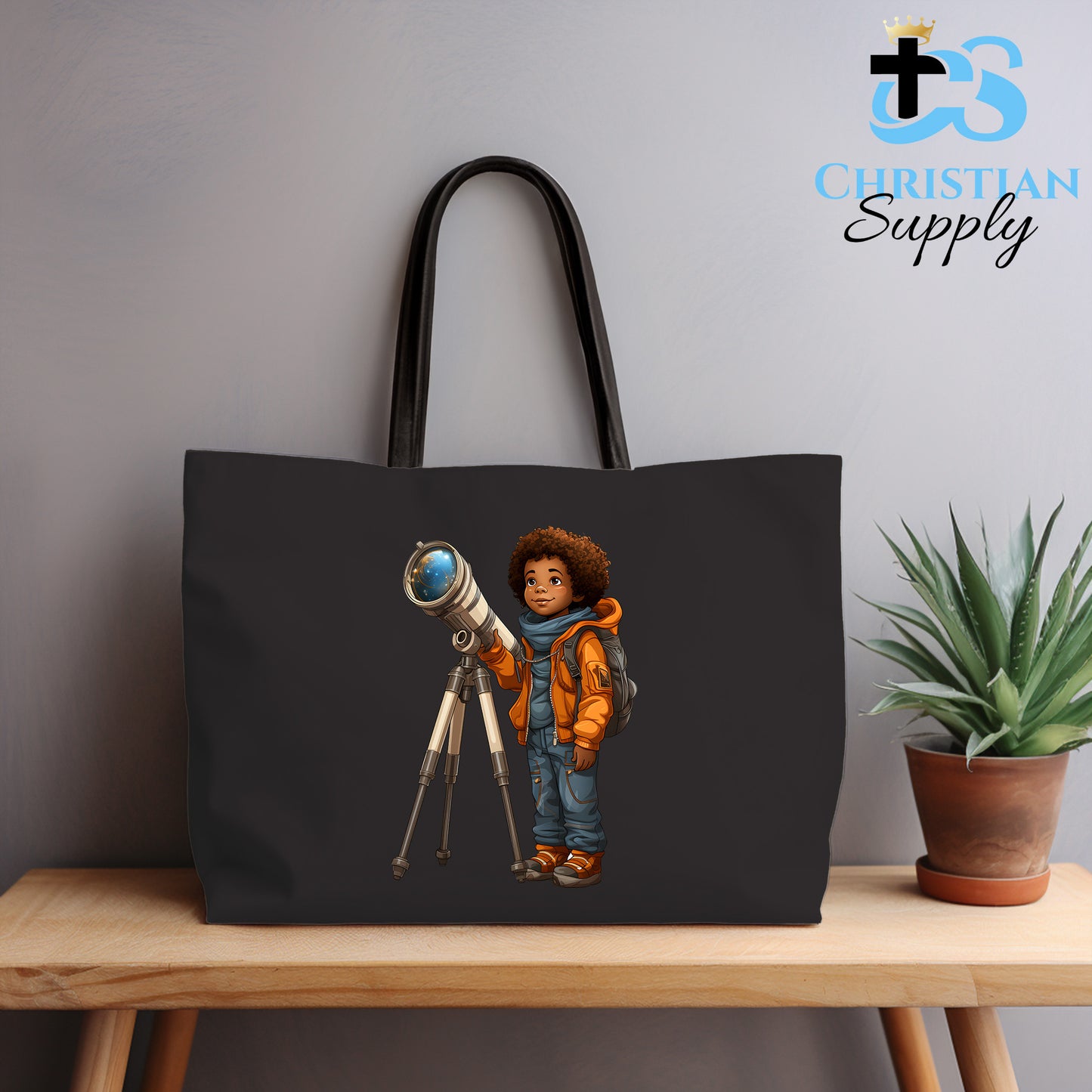 Kids Christian Boy with Telescope Science 2 Tote Bag