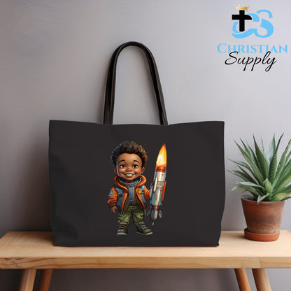 Kids Christian Boy with Rocket Science 2 Tote Bag