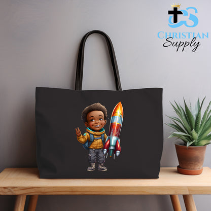 Kids Christian Boy with Rocket Science Tote Bag