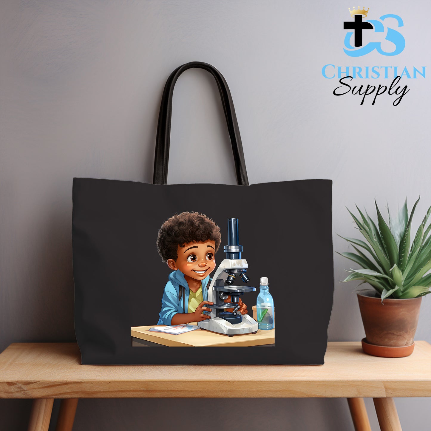 Kids Christian Scientist with Microscope Tote Bag