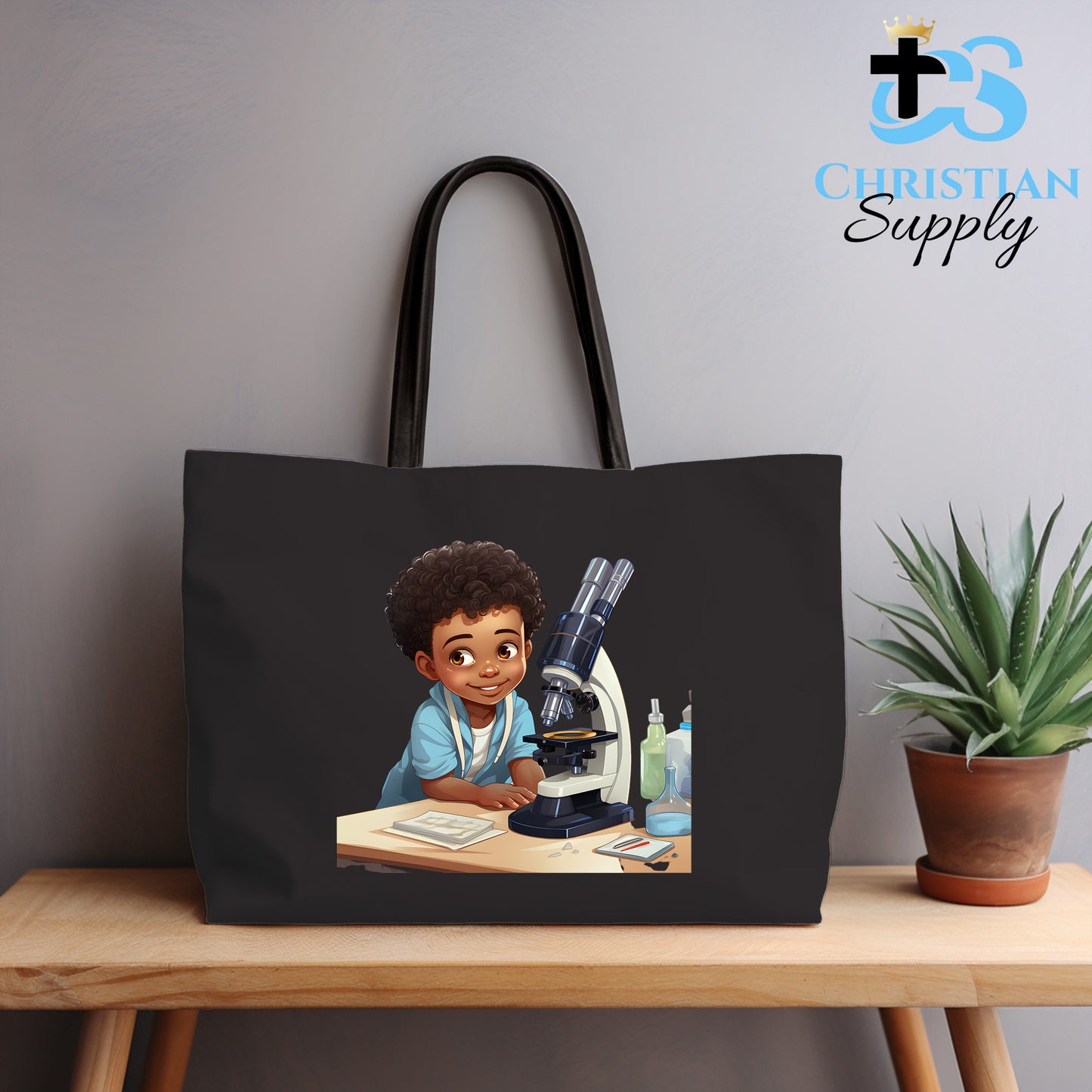 Kids Christian Scientist with Microscope 3 Tote Bag