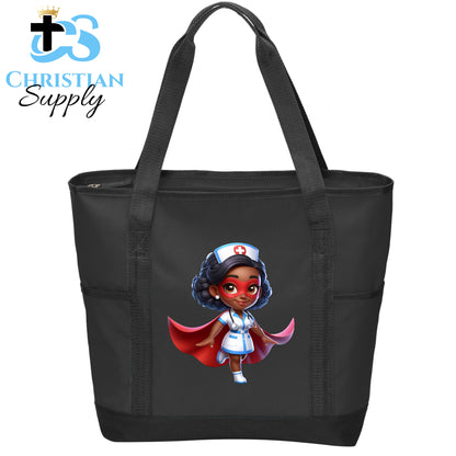 Kids Nurse Medical Christian Superhero Girl White Outfit Tote Bag