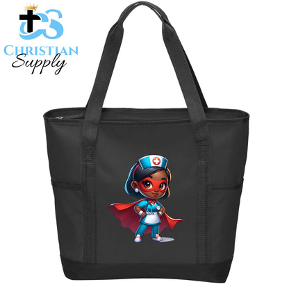 Kids Nurse Medical Christian Superhero Girl White Blue Outfit Tote Bag