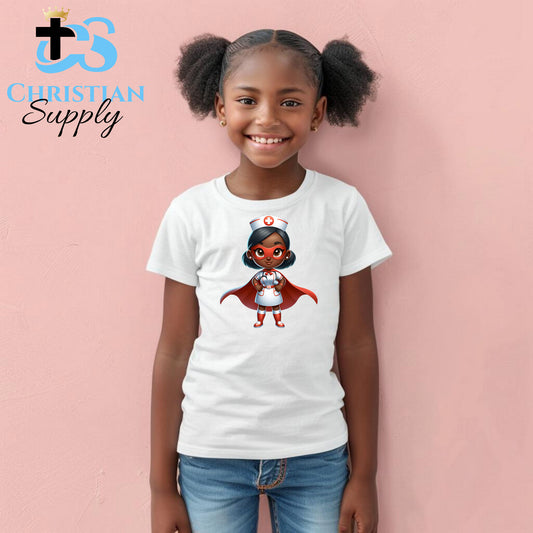 Kids Nurse Medical Christian Superhero Girl White Red Outfit Apparel