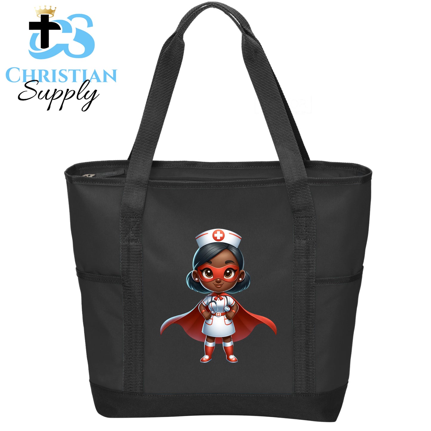 Kids Nurse Medical Christian Superhero Girl White Red Outfit Tote Bag