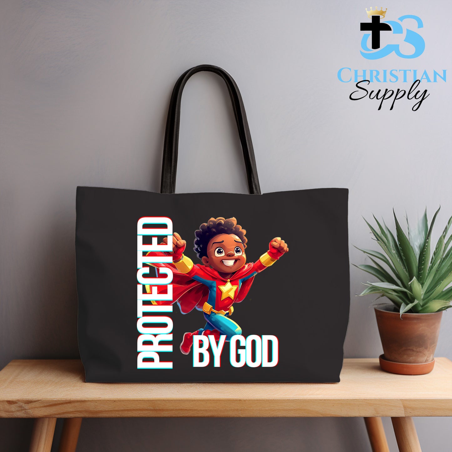 Kids Christian Star Super Boy Red Outfit Tote Bag