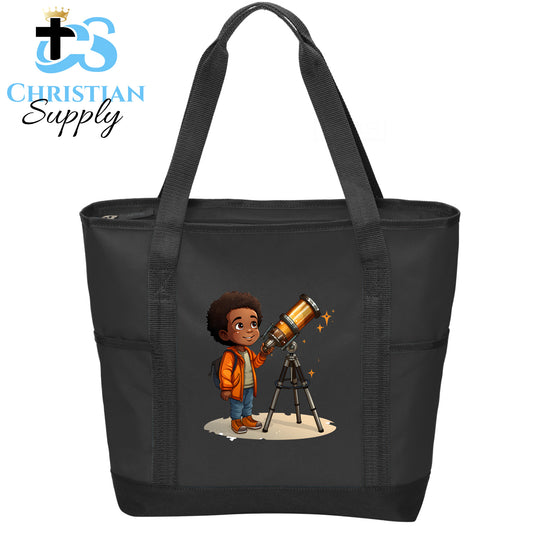 Kids Christian Boy with Telescope Science Tote Bag