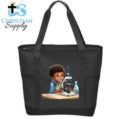 Kids Christian Scientist with Microscope Tote Bag