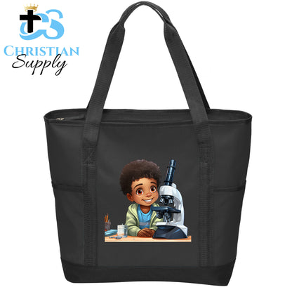 Kids Christian Scientist with Microscope 2 Tote Bag