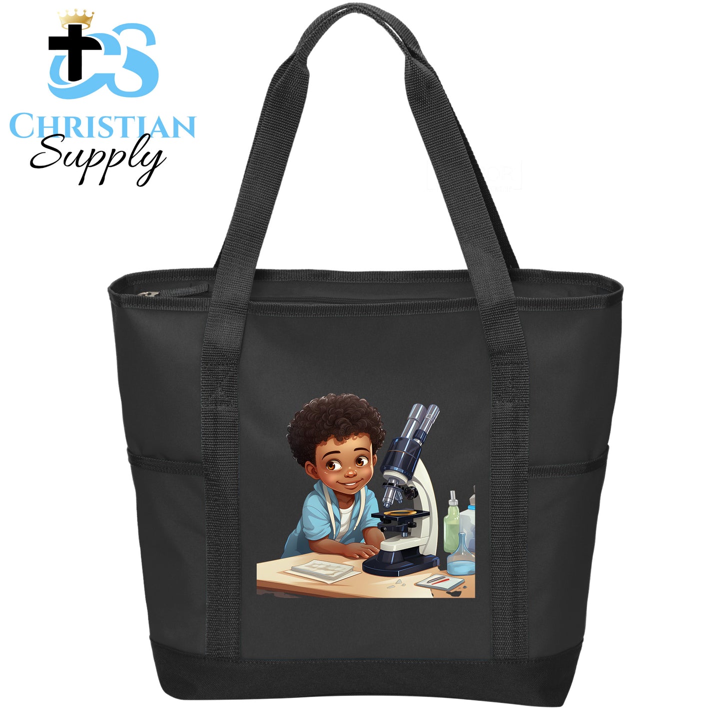 Kids Christian Scientist with Microscope 3 Tote Bag