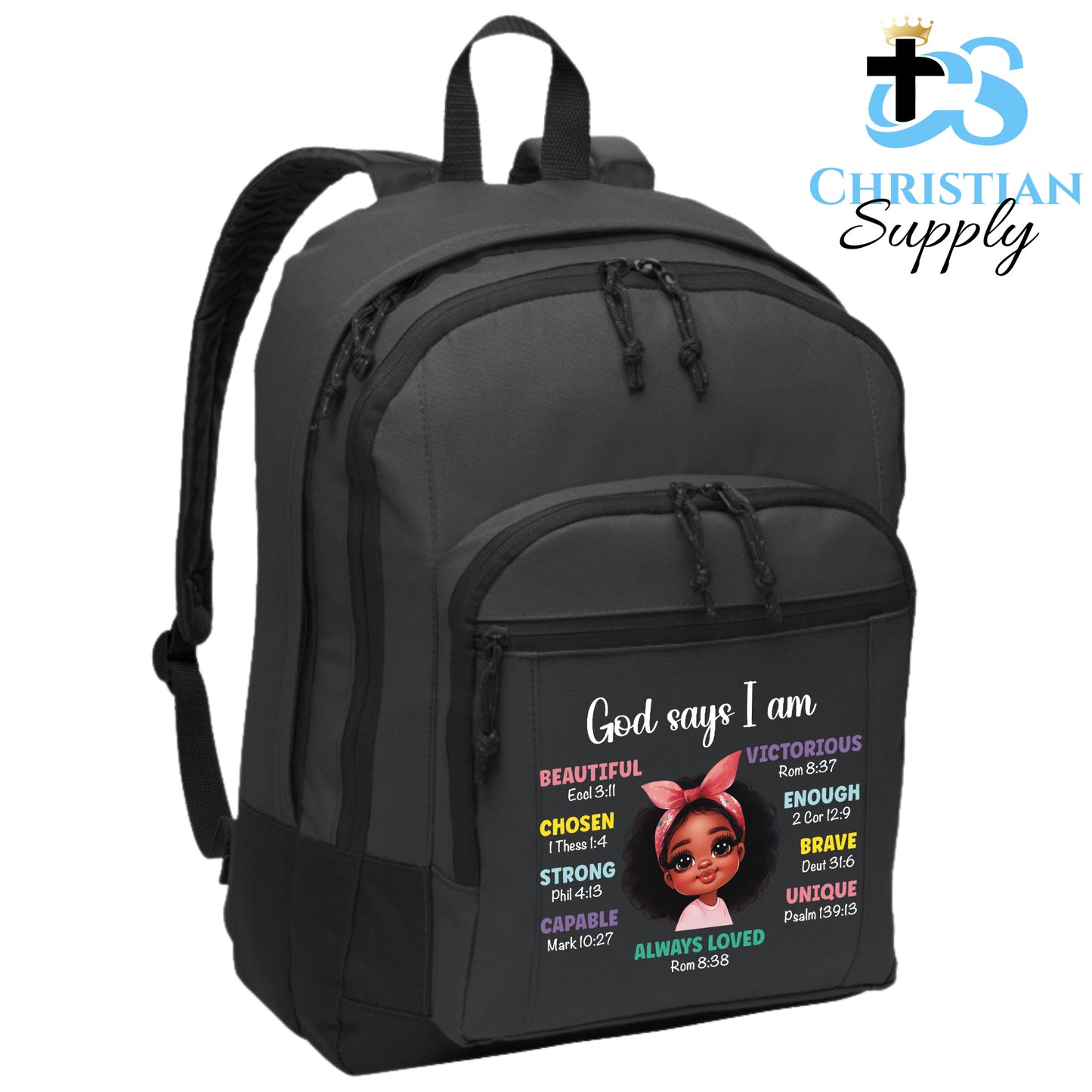 Christian Supply Bookbag for Girls – Kids Christian Girl God Says I Am Kids Backpack – Black Backpack for Women with Laptop Sleeve – Teen Girl Bookbag for School, College – Fits 15-inch Laptops