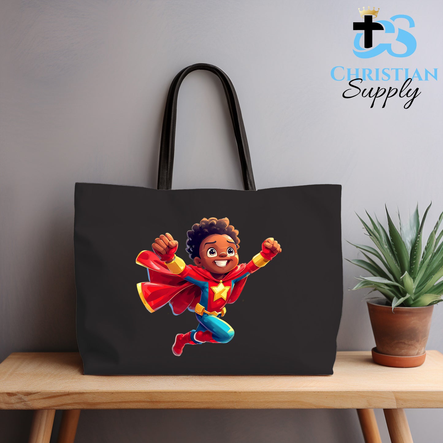 Kids Christian Star Super Boy Red Outfit Tote Bag